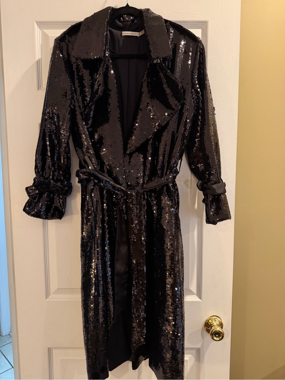 Alice + Olivia Nevada Black Sequin Embellished Trench Coat